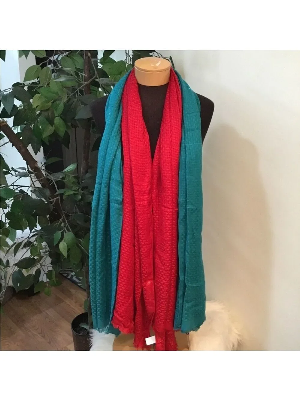Apt 9 Basket Weave Lurex Pashmina oblong scarfs set of two red & blue